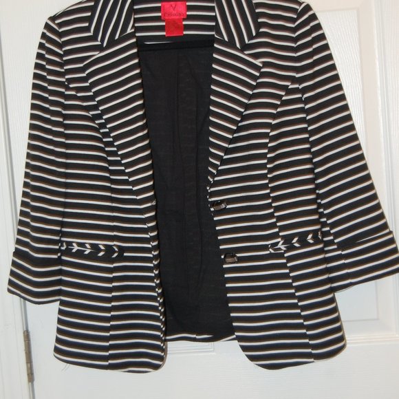 Christine V Black & White Striped 2 Button Women's Jacket Size Medium - Picture 5 of 10